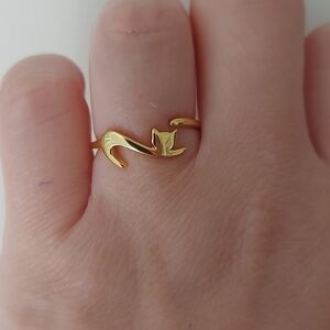 Gold Plated 925 Sterling Silver Cat Adjustable Ring